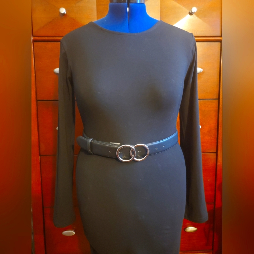 Nine West Women Black Silver Buckle Belt